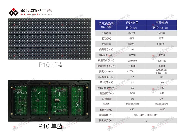 戶外P10單藍色LED顯示屏